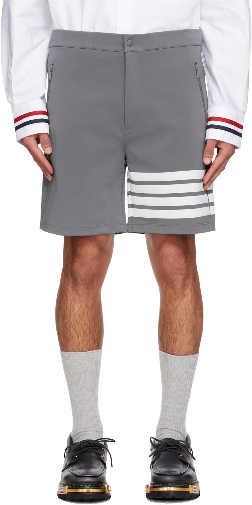 Gray 4-Bar Tech Shorts by THOM BROWNE