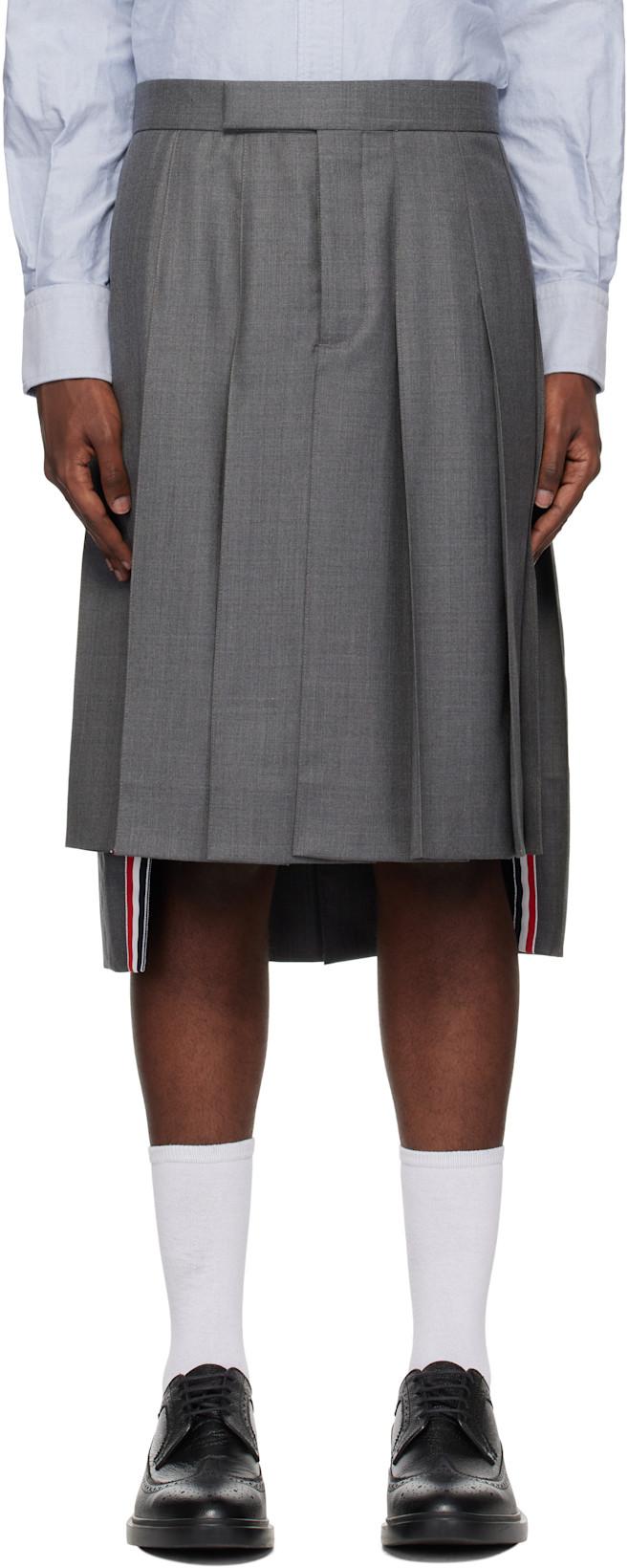 Gray Classic Twill Pleated Skirt by THOM BROWNE