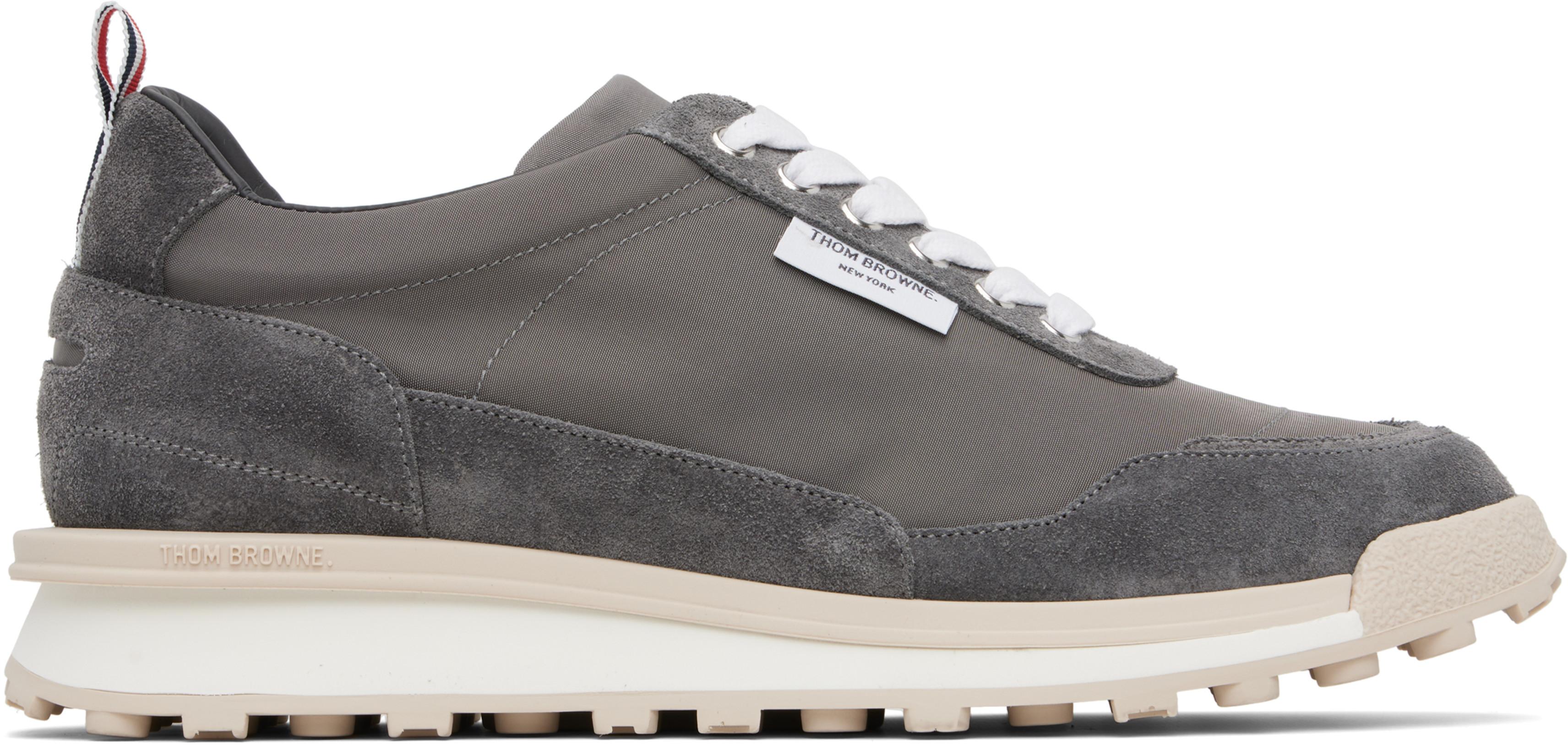 Gray Double Tech Nylon Alumni Sneakers by THOM BROWNE