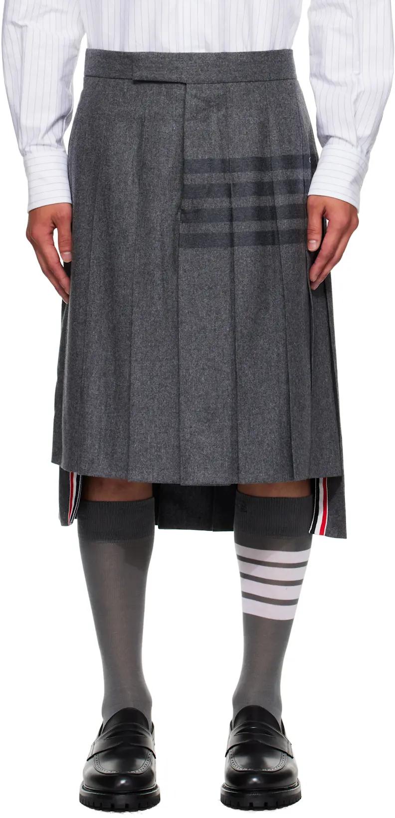 Gray Flannel 4-Bar Classic Midi Pleated Skirt by THOM BROWNE