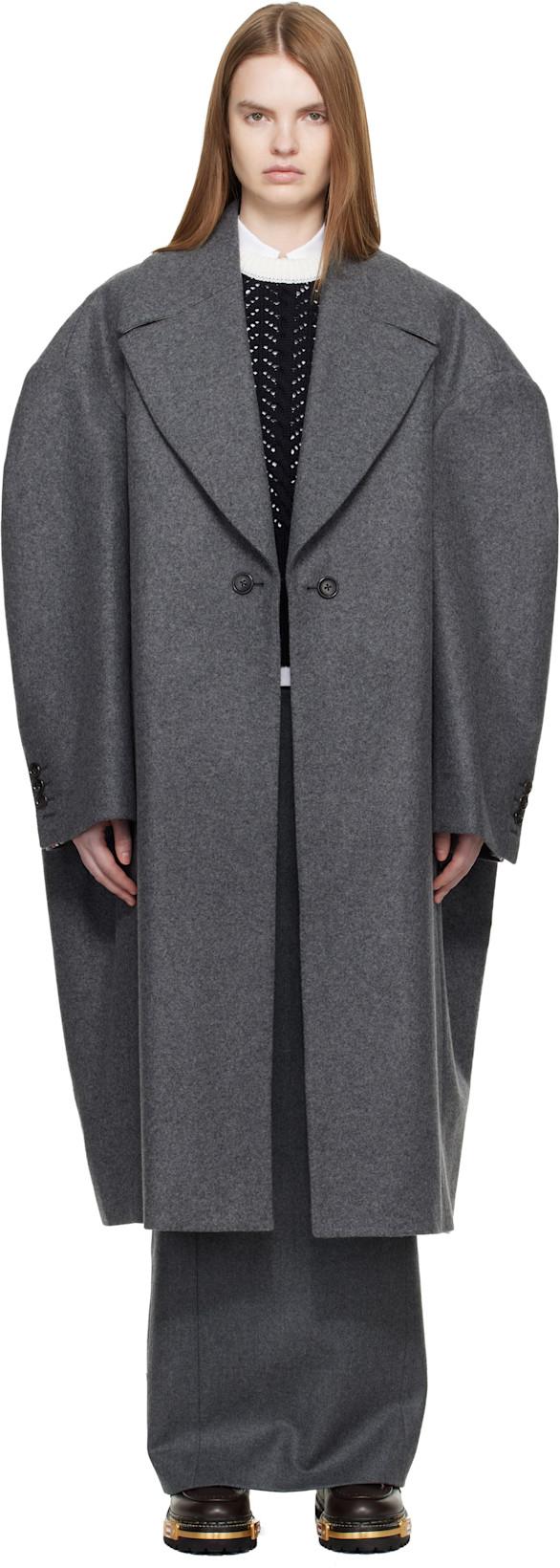Gray Melton Cocoon Coat by THOM BROWNE