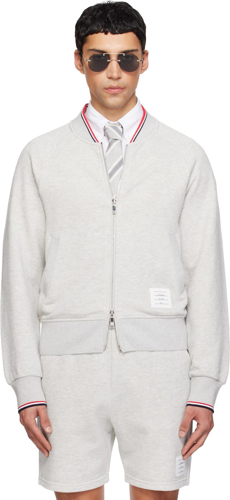 Gray Pique Loopback Bomber Sweatshirt by THOM BROWNE