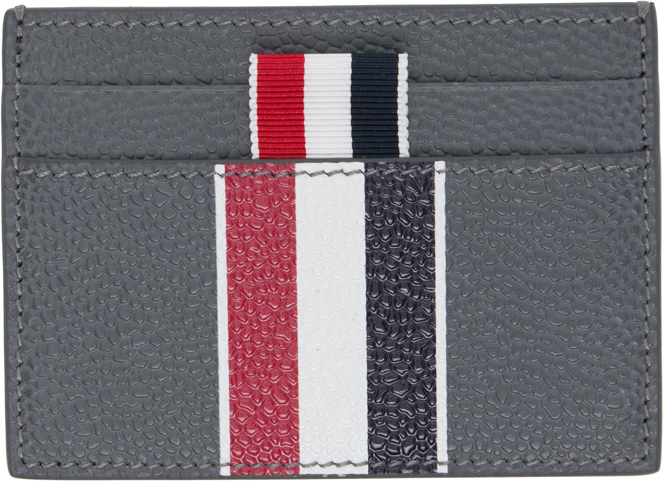 Gray RWB Stripe Double Sided Card Holder by THOM BROWNE
