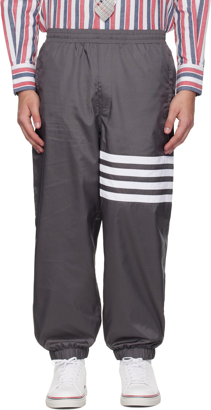 Gray Shiny Ripstop 4-Bar Track Pants by THOM BROWNE