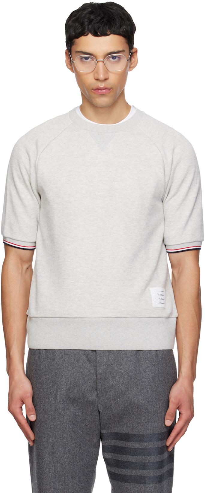 Gray Short Sleeve Raglan T-shirt by THOM BROWNE