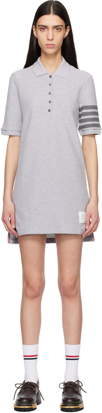 Gray Textured Piqué Polo Minidress by THOM BROWNE