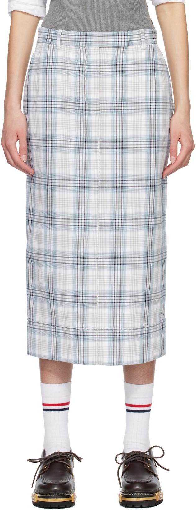 Gray & Off-White Beltloop Sack Midi Skirt by THOM BROWNE