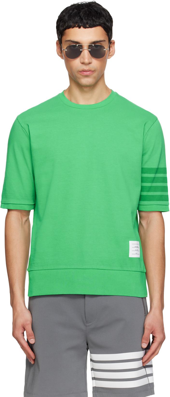 Green Cotton Jersey 4-Bar T-shirt by THOM BROWNE