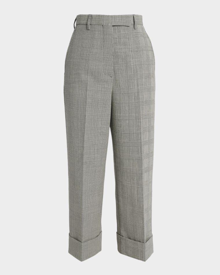 High-Rise Multi-Check Straight-Leg Cuffed Crop Pants by THOM BROWNE