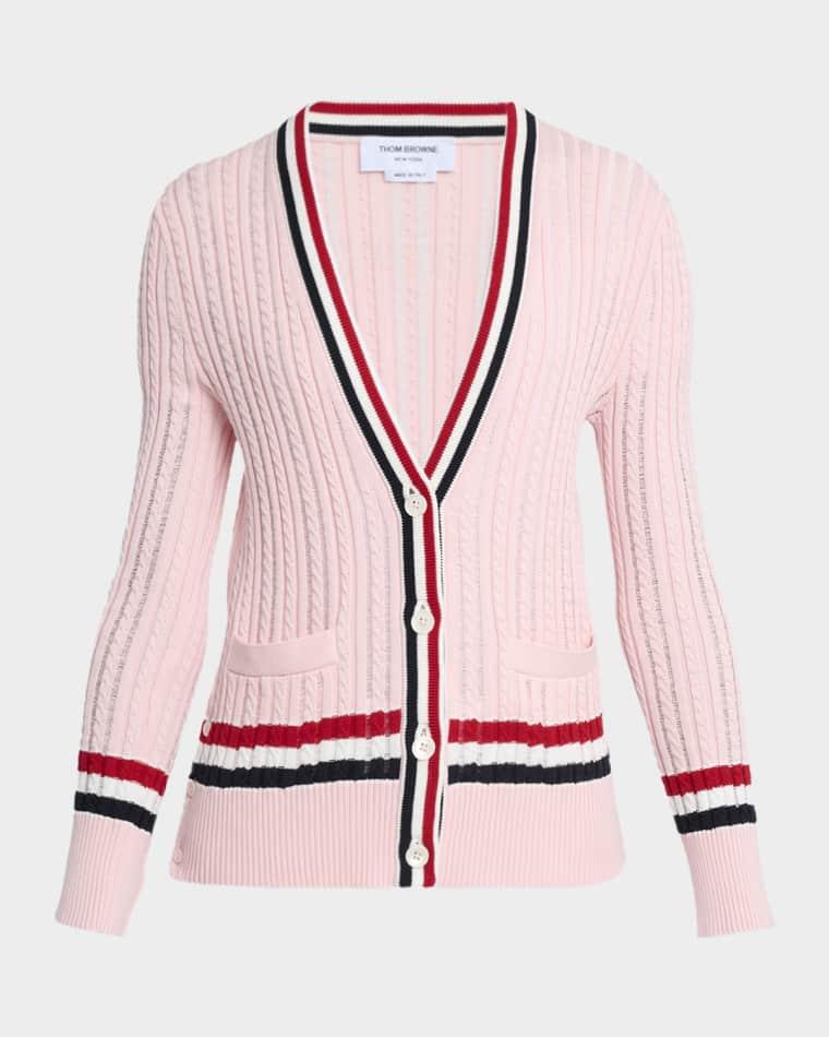 Ladder Cable Knit V-Neck Cardigan by THOM BROWNE