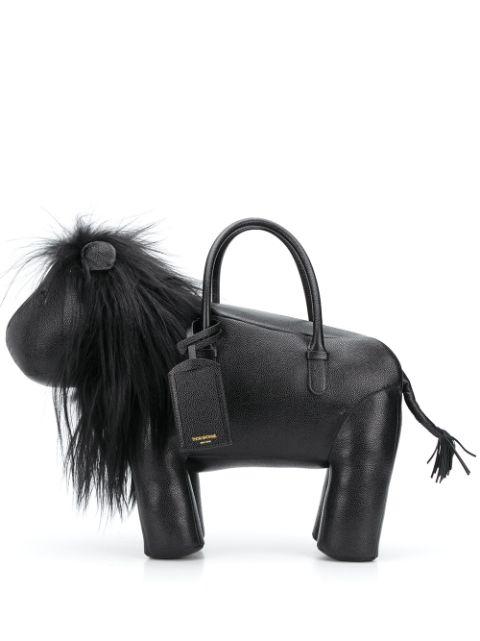 Lion pebbled leather tote bag by THOM BROWNE