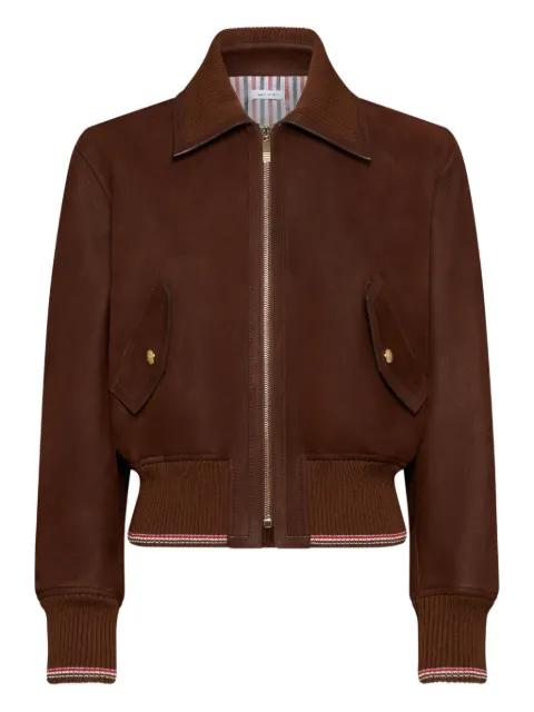 Longbeach nubux cropped flight jacket by THOM BROWNE