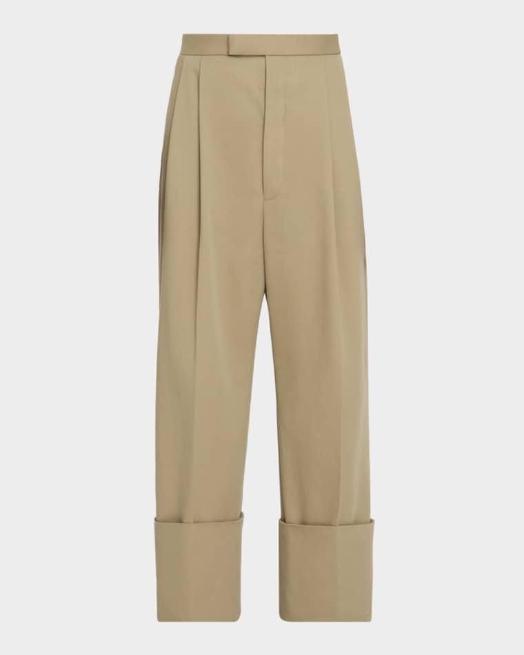 Men's Cotton High-Rise Pleated Wide Leg Trousers by THOM BROWNE