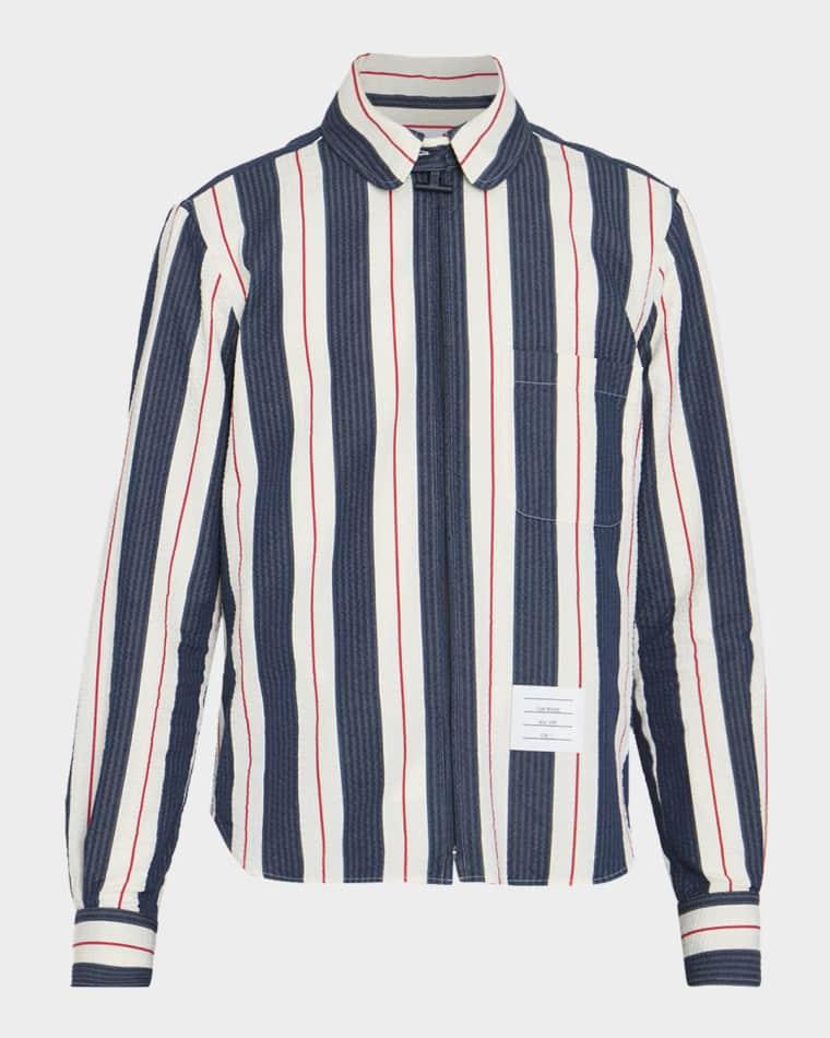 Men's Cotton Stripe Full-Zip Shirt by THOM BROWNE