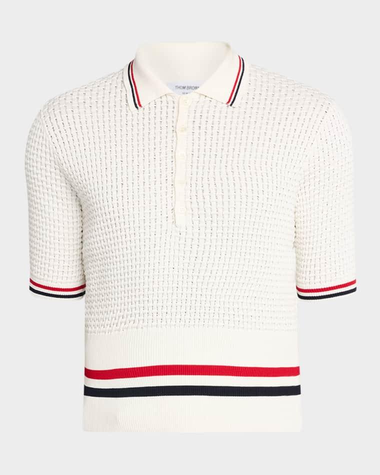 Men's Float Ripple Stitch RWB Stripe Polo Shirt by THOM BROWNE