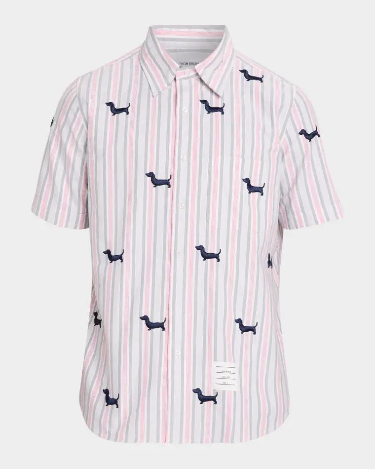 Men's Hector Straight-Fit Stripe Short-Sleeve Shirt by THOM BROWNE