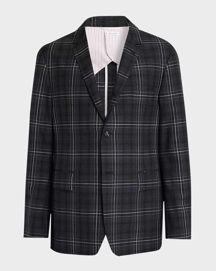 Men's Wool Windowpane Plaid Sport Coat by THOM BROWNE