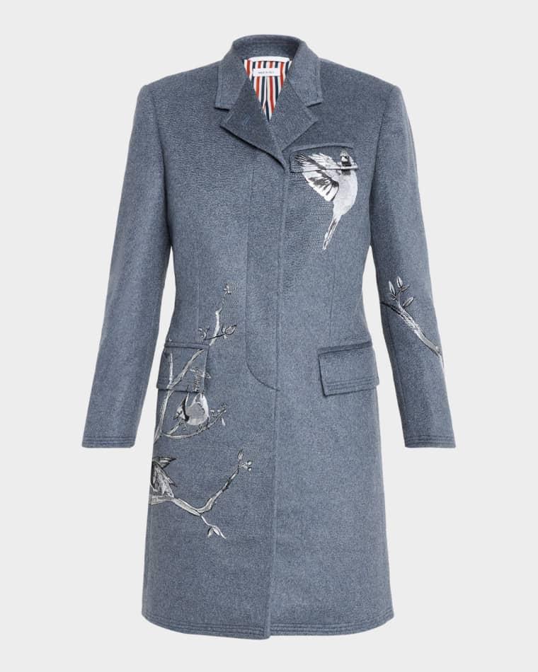 Metallic Embroidered Single-Breasted Cashmere Overcoat by THOM BROWNE