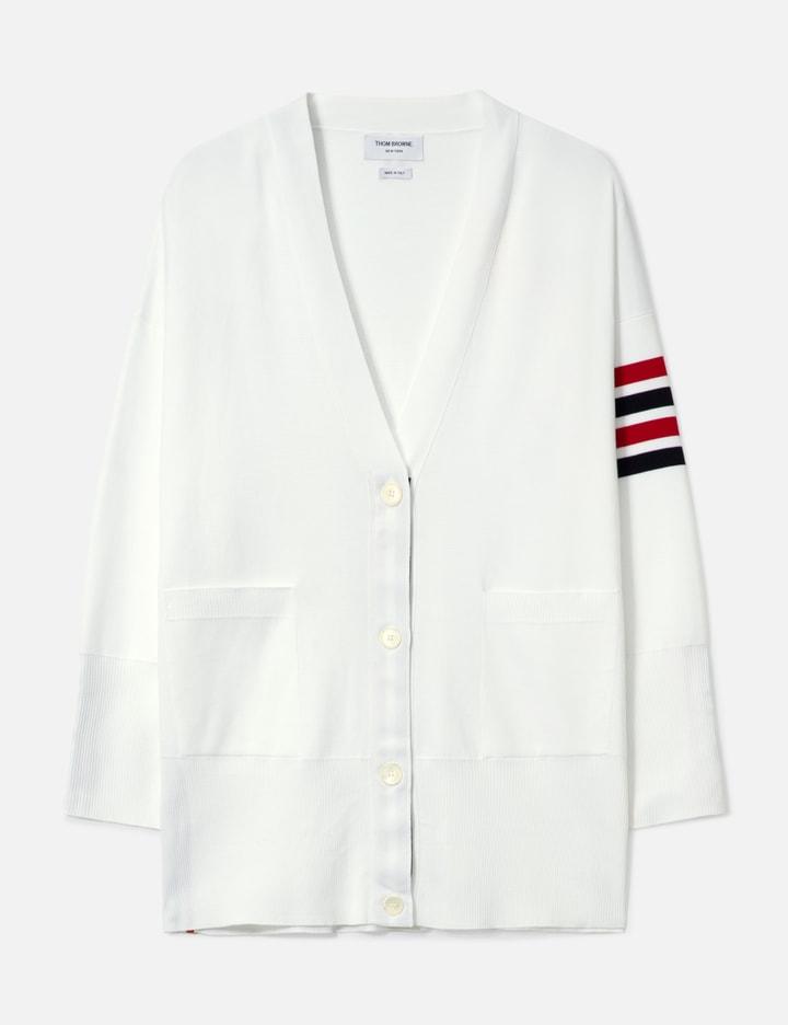 Milano Stitch Exaggerated V Neck Cardigan by THOM BROWNE