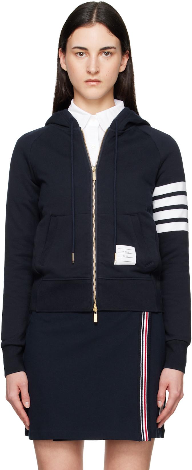 Navy Classic Loopback 4-Bar Zip Hoodie by THOM BROWNE