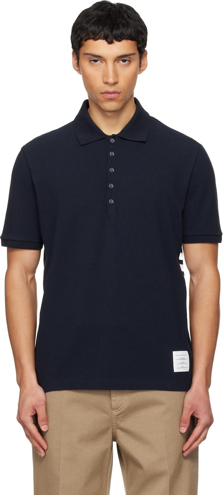 Navy Classic Pique 4-Bar Polo by THOM BROWNE