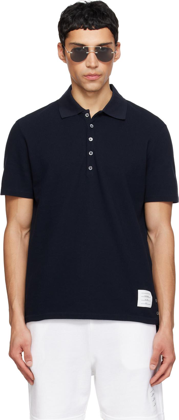 Navy Classic Pique Stripe Relaxed Polo by THOM BROWNE