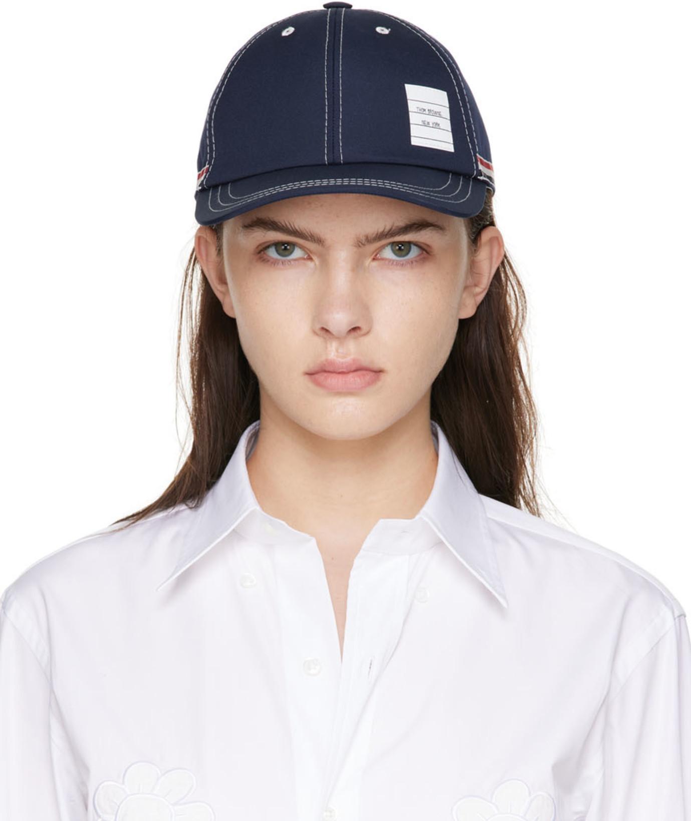 Navy Contrast Stitch Baseball Cap by THOM BROWNE