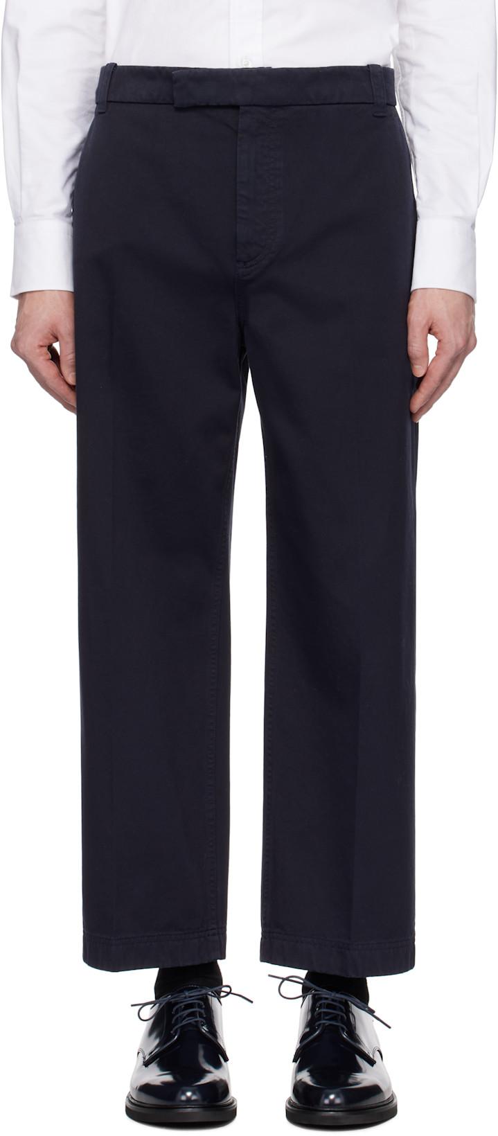 Navy Cotton Twill Utility Trousers by THOM BROWNE