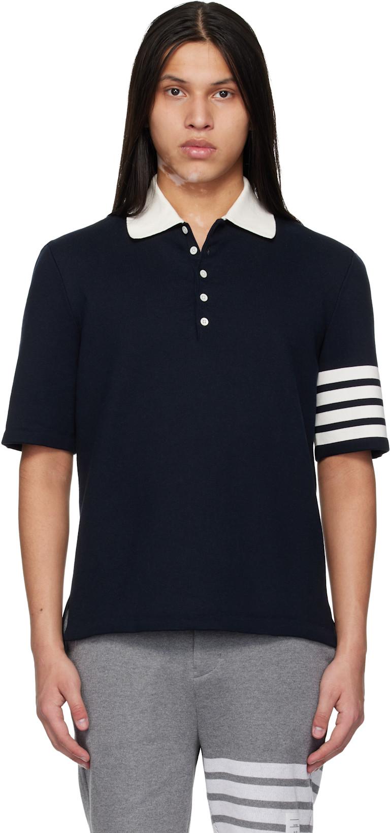 Navy Crest Intarsia Jacquard 4-Bar Rugby Fit Polo by THOM BROWNE