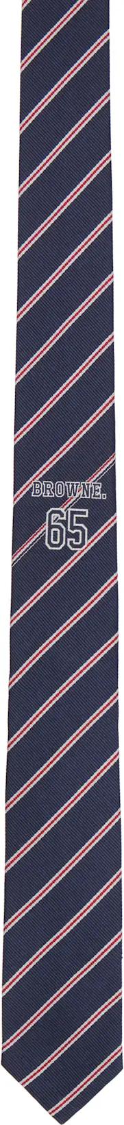 Navy Jacquard 'Browne 65' Tie by THOM BROWNE