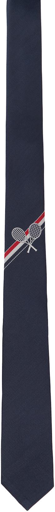 Navy Jacquard Tennis Icon Classic Tie by THOM BROWNE