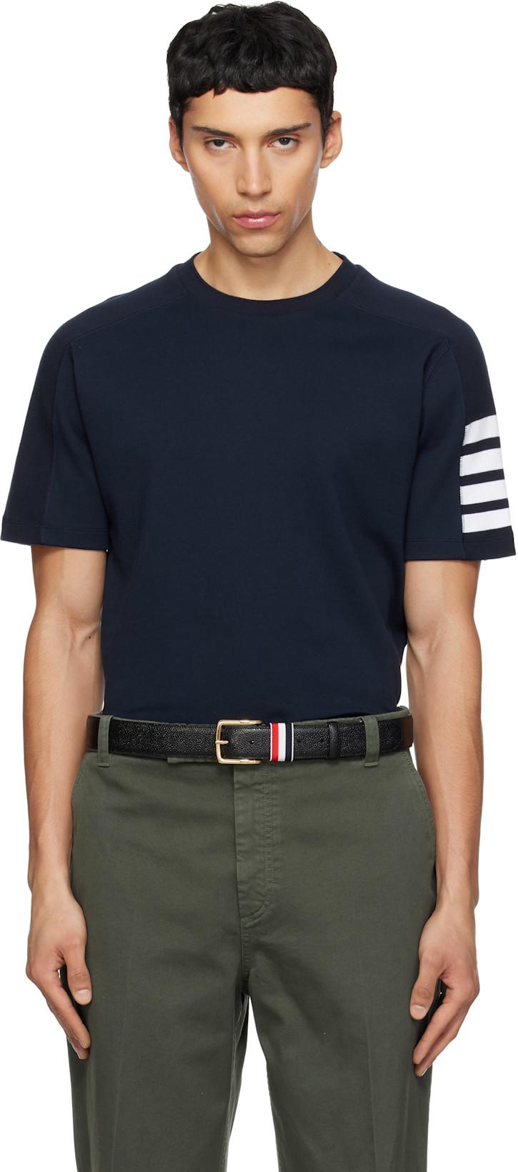Navy Milano Cotton 4-Bar T-shirt by THOM BROWNE