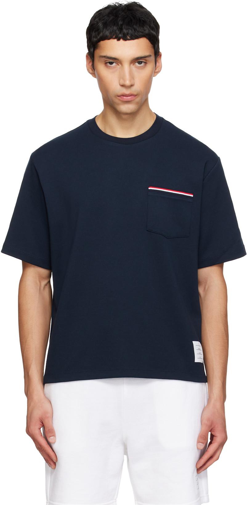 Navy Milano Cotton Oversized Pocket T-shirt by THOM BROWNE