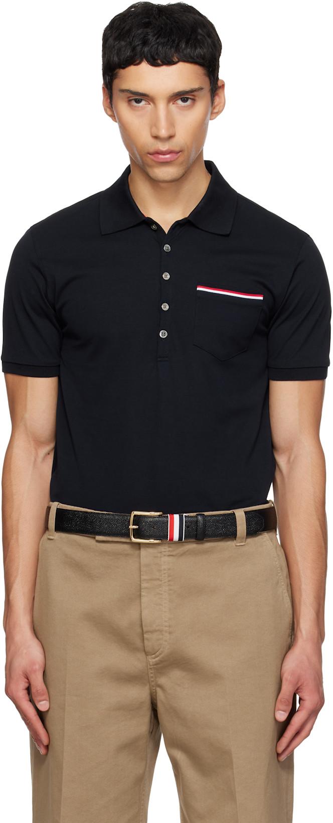 Navy Pique Pocket Polo by THOM BROWNE
