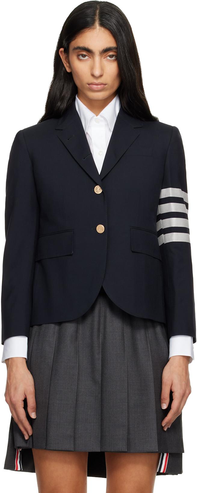 Navy Plain Weave 4-Bar High Armhole Sport Coat by THOM BROWNE
