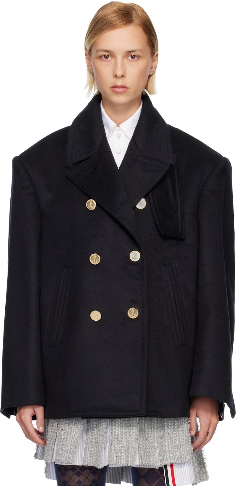 Navy Ziberline Finish Cashmere Oversized Pea Coat by THOM BROWNE