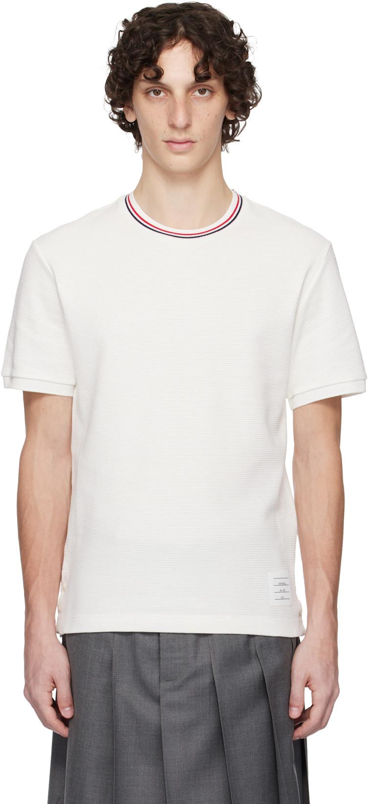 Off-White Cotton Waffle Rib Cuff T-shirt by THOM BROWNE