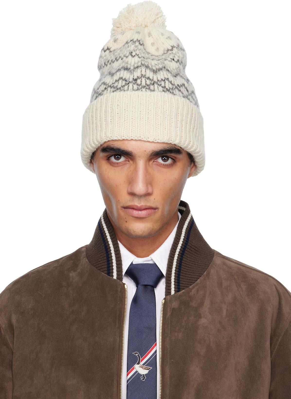 Off-White Fair Isle Jersey Float Jacquard Beanie by THOM BROWNE