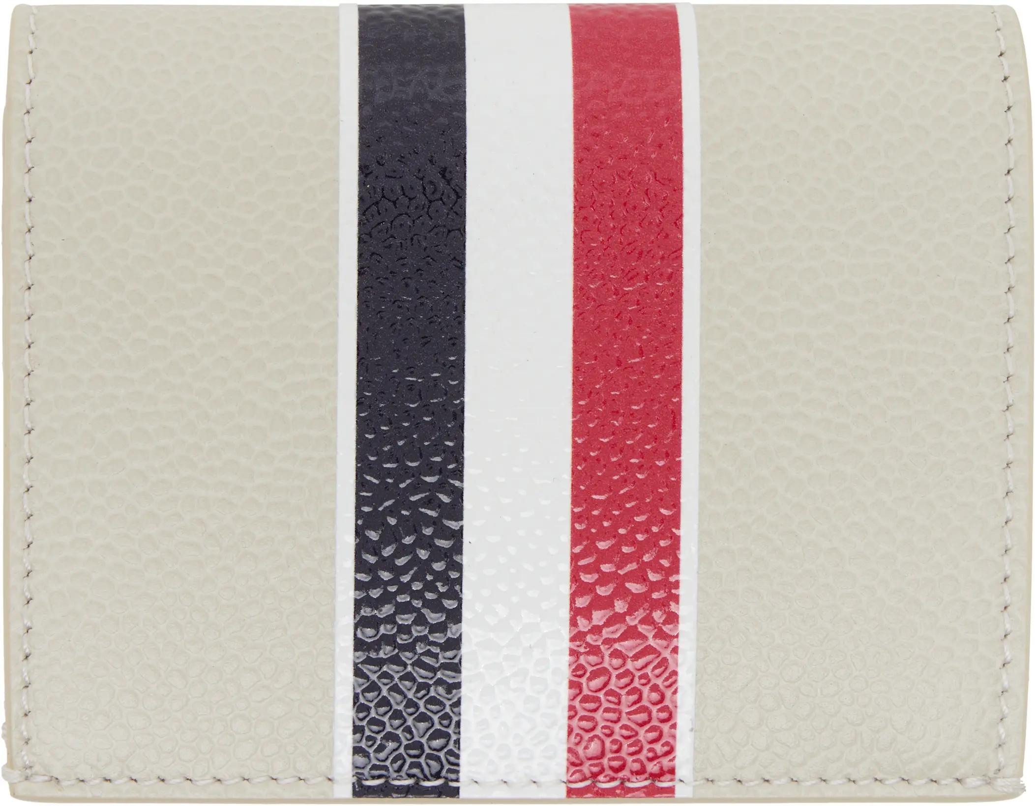 Off-White Pebble Grain RWB Stripe Double Card Holder by THOM BROWNE