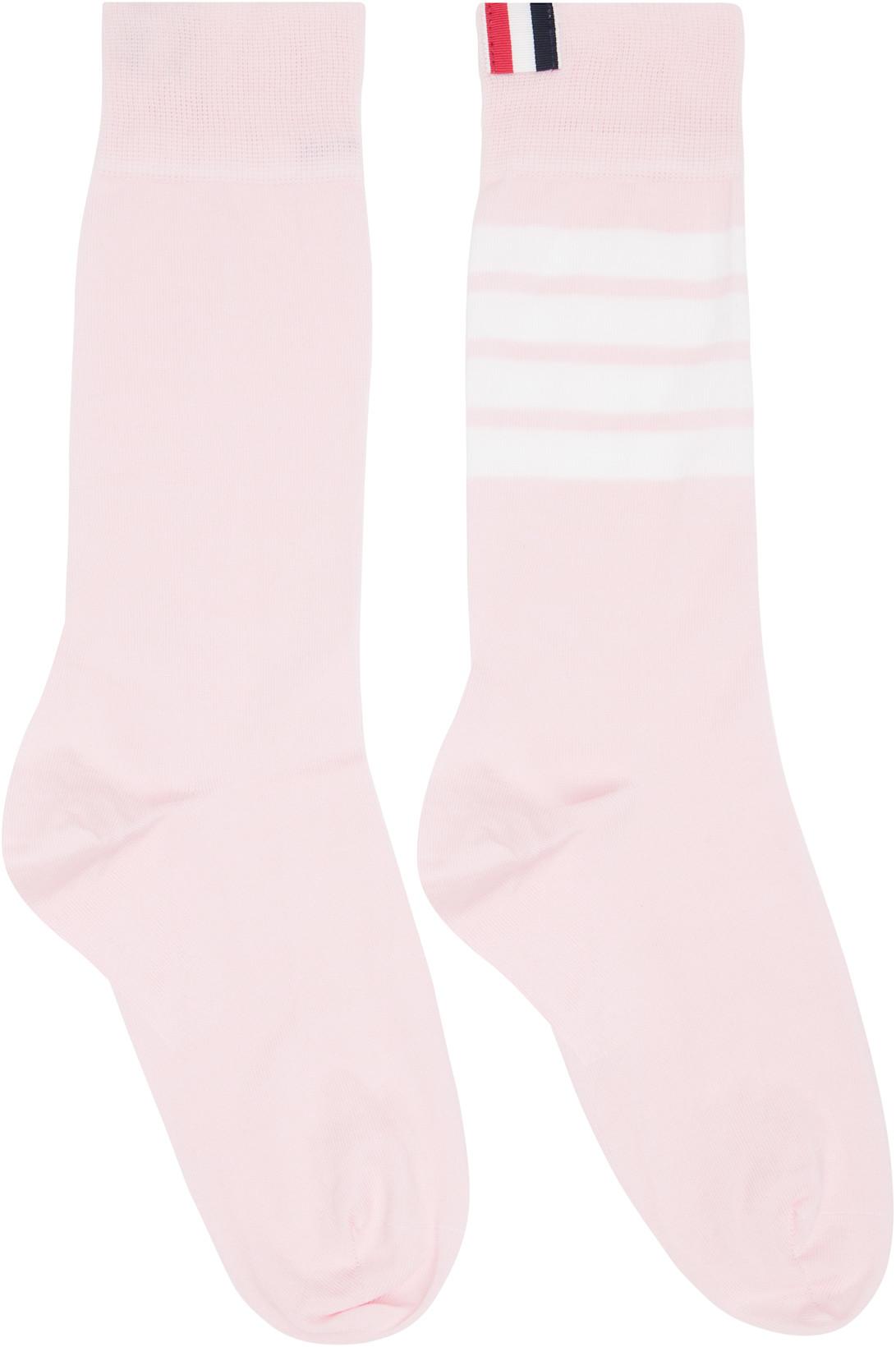 Pink Cotton 4-Bar Mid Calf Socks by THOM BROWNE