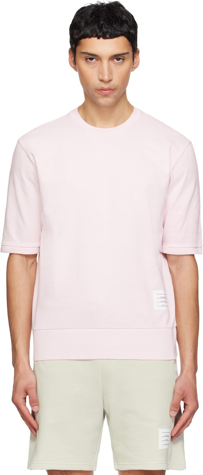 Pink Cotton Jersey 4-Bar T-shirt by THOM BROWNE