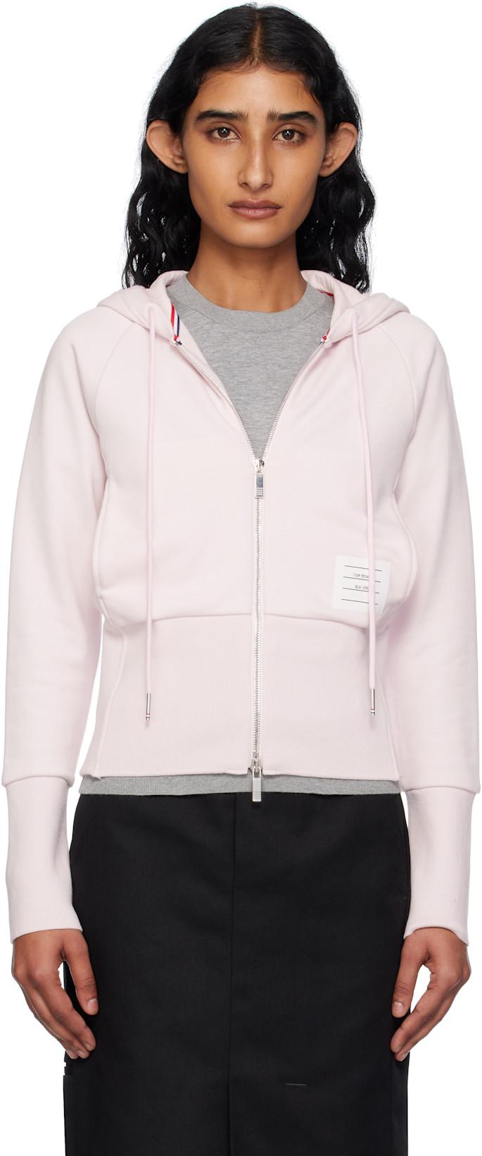 Pink Solid Loopback 4-Bar Zip Hoodie by THOM BROWNE