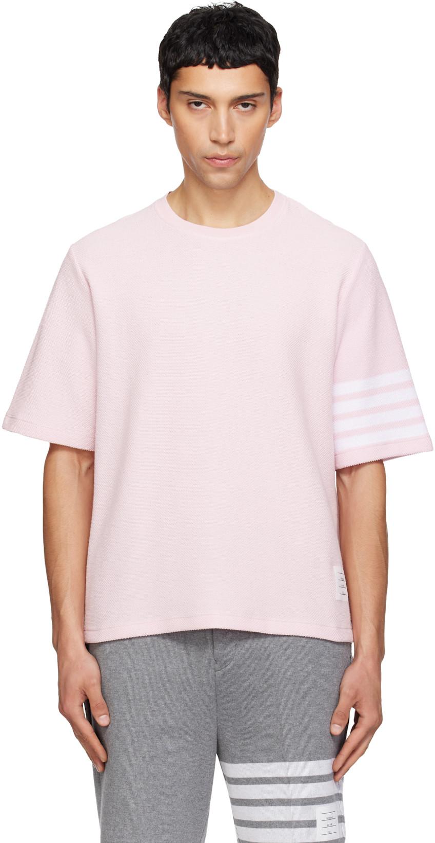 Pink Textured Pique 4-Bar T-shirt by THOM BROWNE