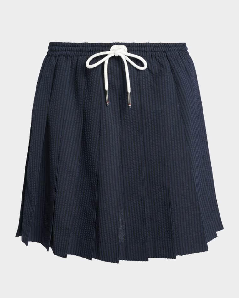 Pleated Seersucker Mini Drawstring Skirt by THOM BROWNE