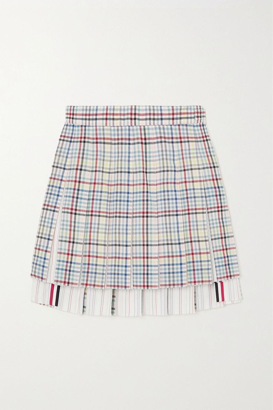 Pleated checked wool mini skirt by THOM BROWNE