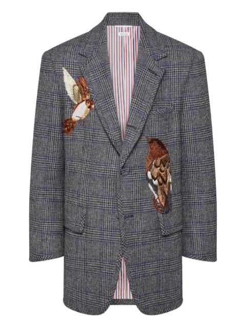 Prince of Wales hunting tweed bird applique oversized jacket by THOM BROWNE