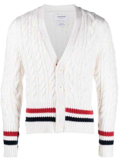 RWB cable-knit V-neck cardigan by THOM BROWNE