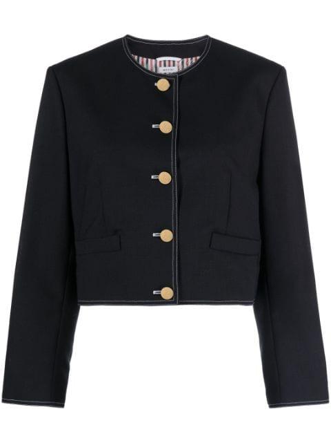 RWB-detail wool cropped jacket by THOM BROWNE