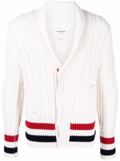 RWB-stripe cable-knit cardigan by THOM BROWNE