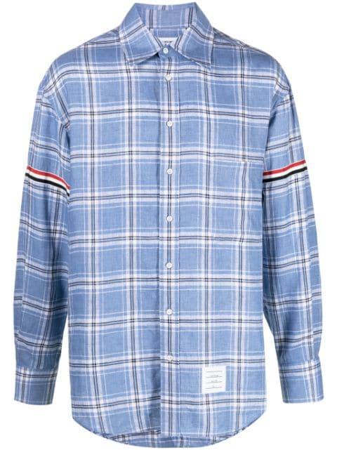 RWB stripe checked linen shirt by THOM BROWNE